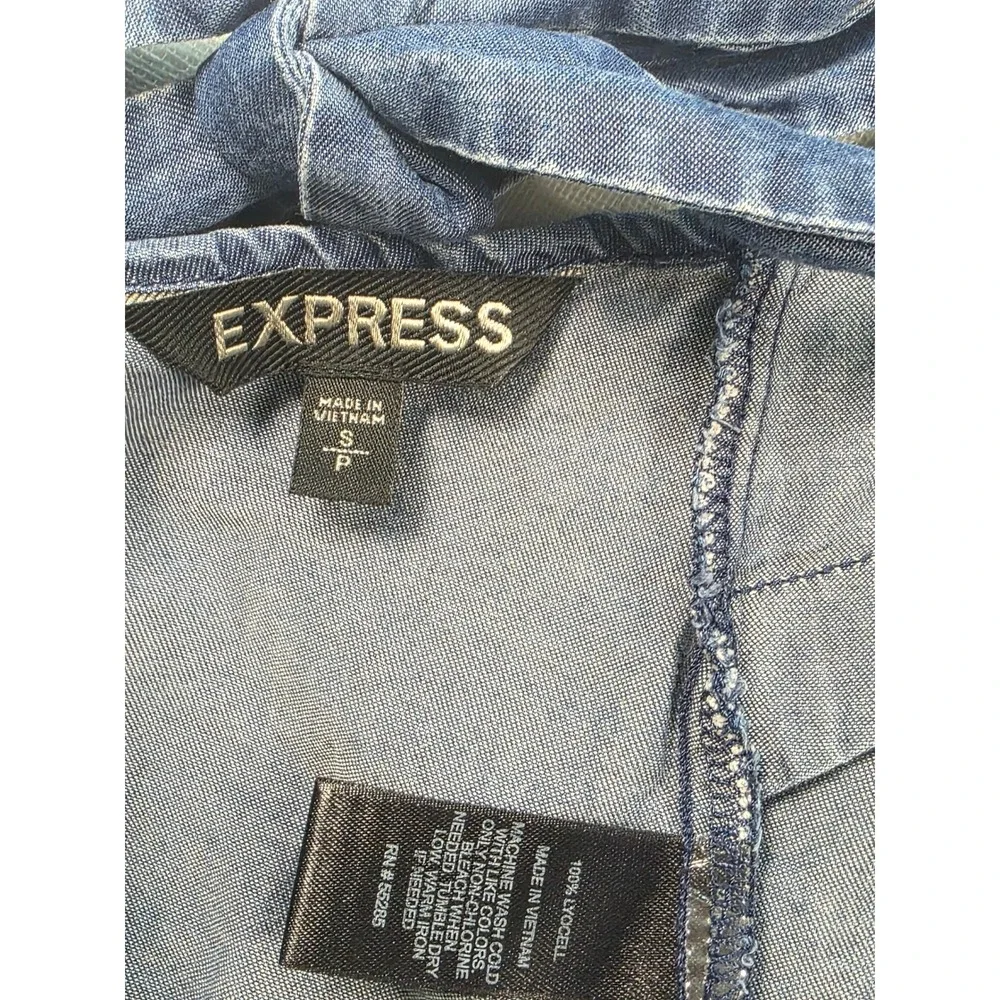 Express Denim Camisole Tank Top Womens S Blue Tie Back Halter Neck fetival Y2K - Picture 4 of 6